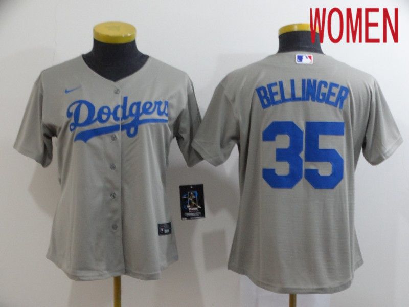 Women Los Angeles Dodgers #35 Bellinger Grey Nike Game MLB Jerseys->women mlb jersey->Women Jersey